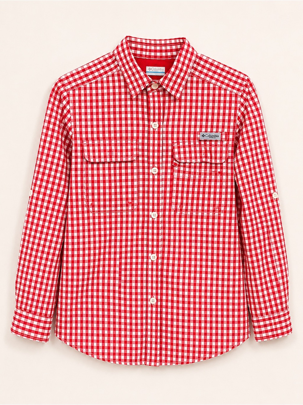 Columbia Red and White Gingham Button-Down Shirt Men’s Size Small